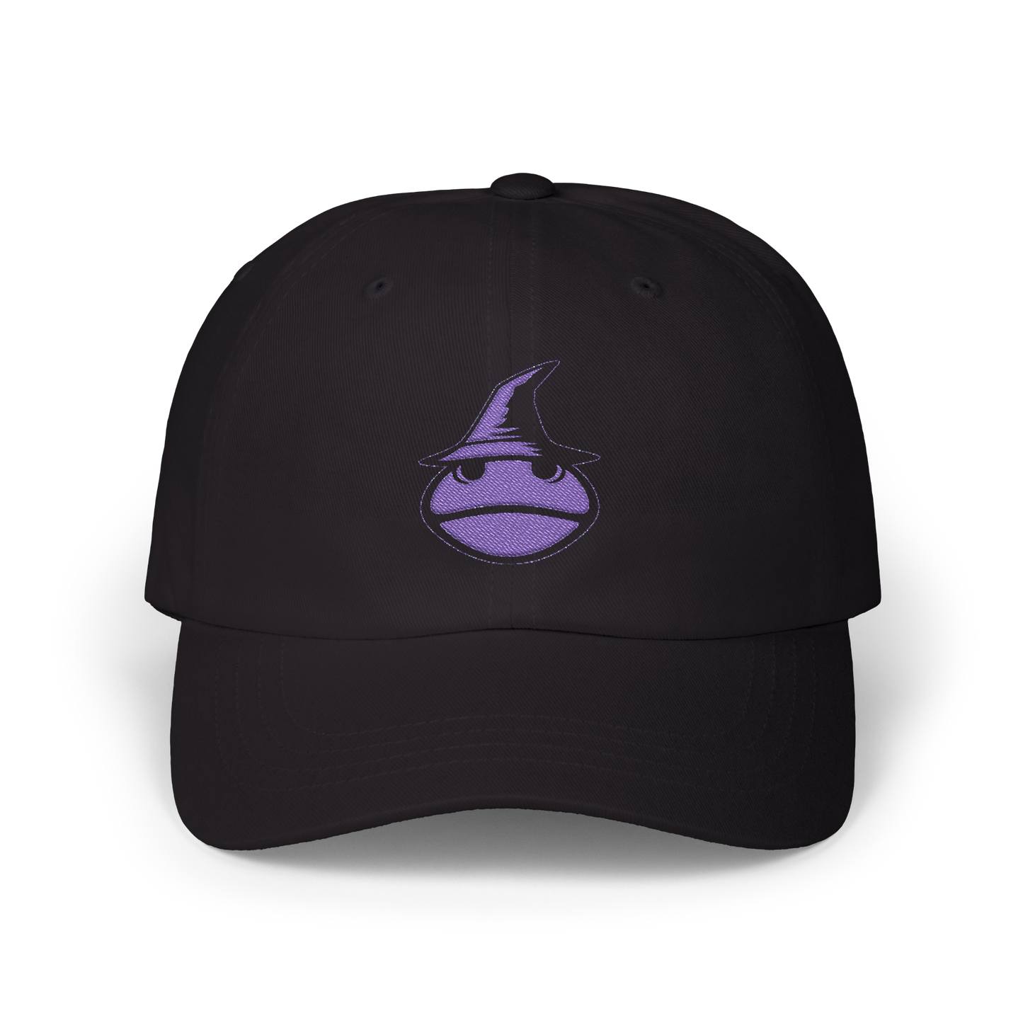 Black Dad Cap with The Frog Mage Purple Logo on the front