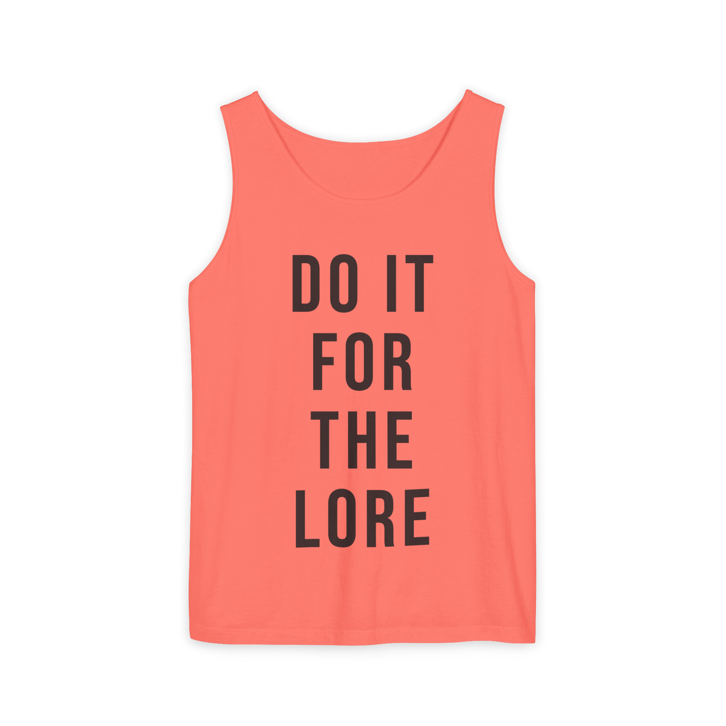 Neon Red Tank Top with the bold text "DO IT FOR THE LORE" 